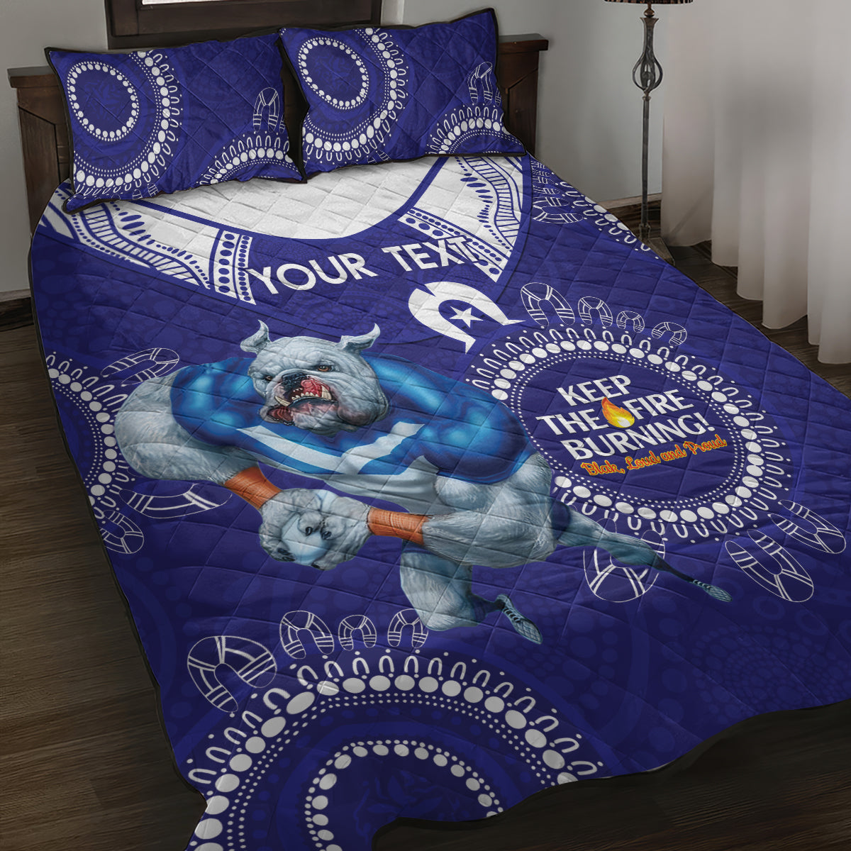 Custom NRL Bulldogs NAIDOC Week Quilt Bed Set Keep The Fire Burning Indigenous Art