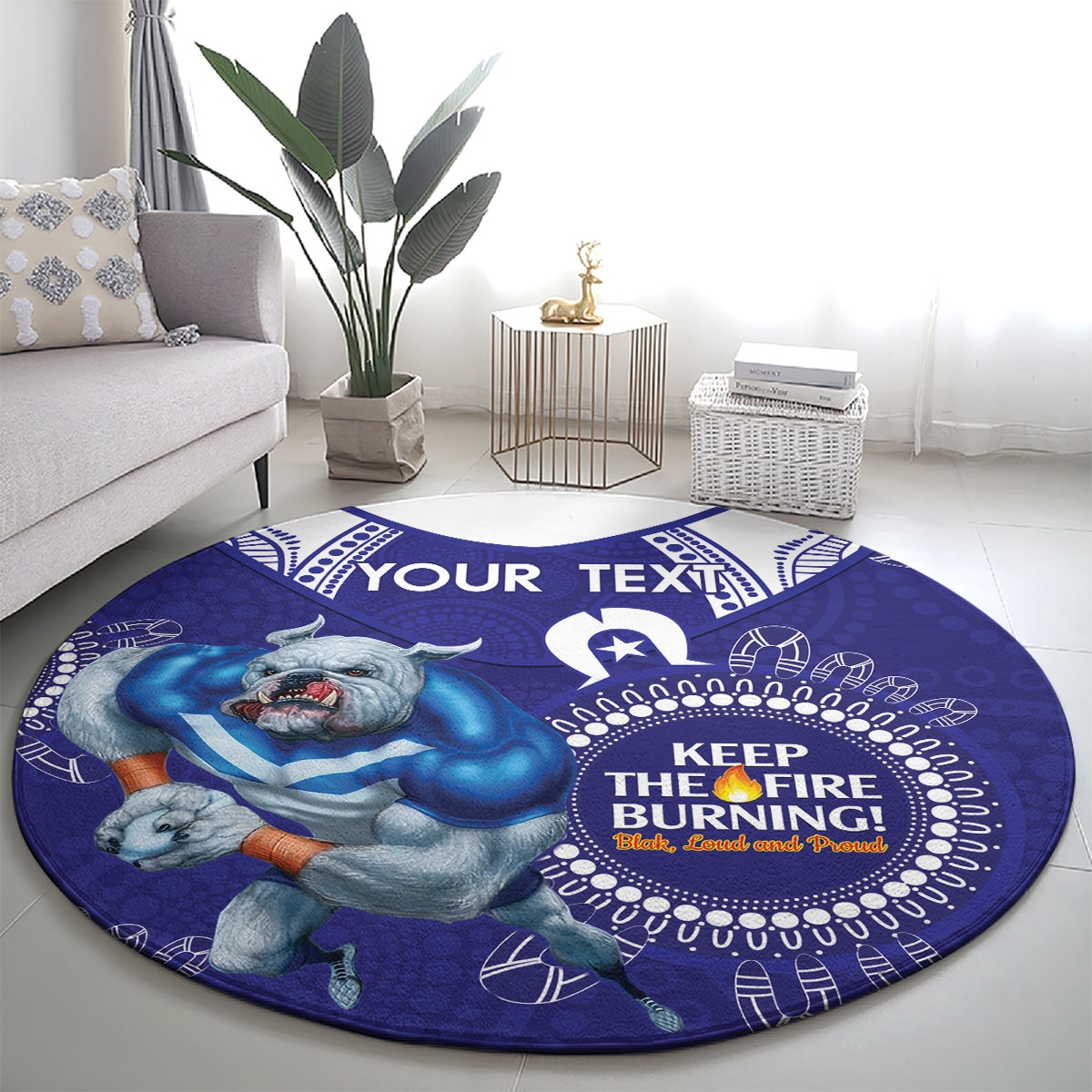 Custom NRL Bulldogs NAIDOC Week Round Carpet Keep The Fire Burning Indigenous Art