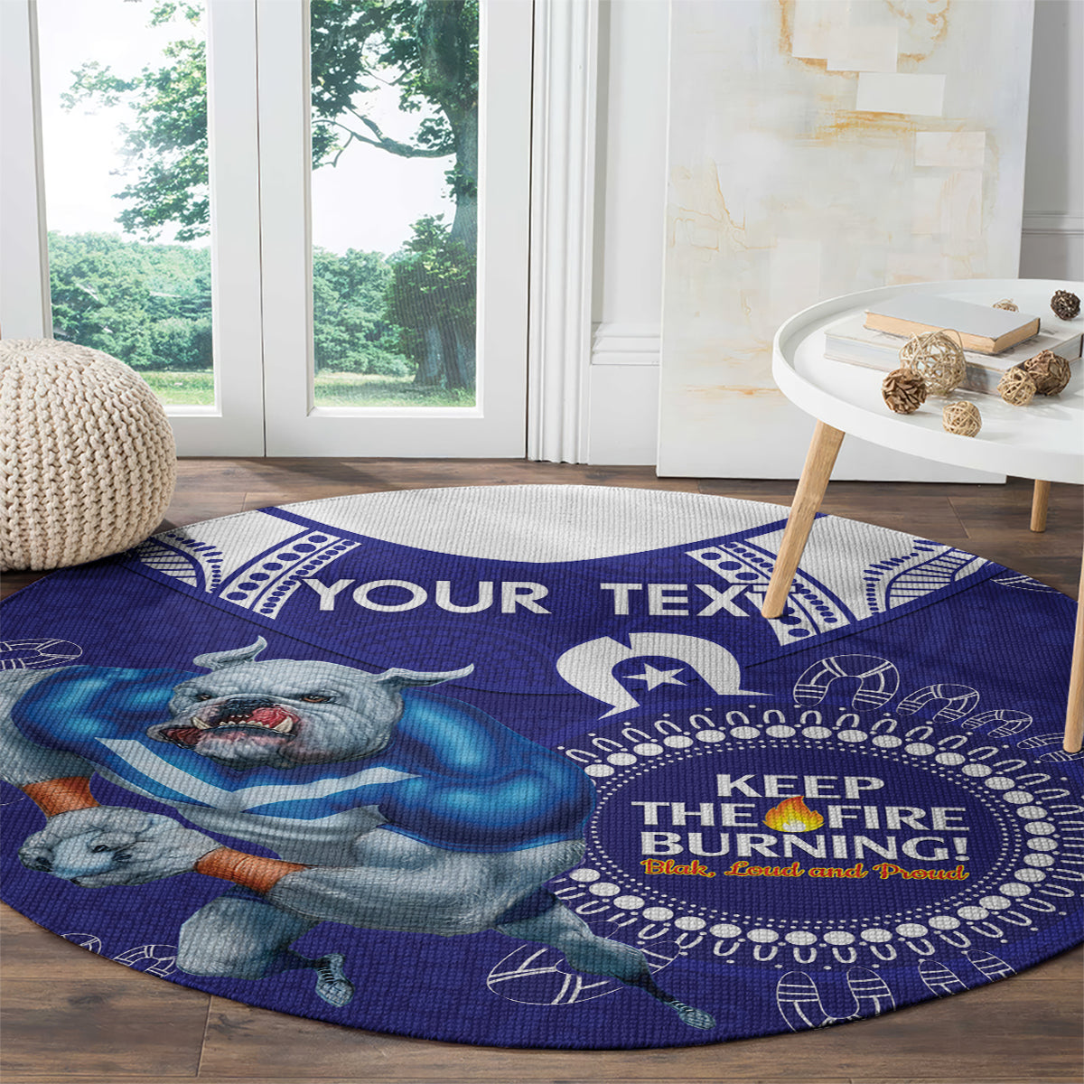 Custom NRL Bulldogs NAIDOC Week Round Carpet Keep The Fire Burning Indigenous Art