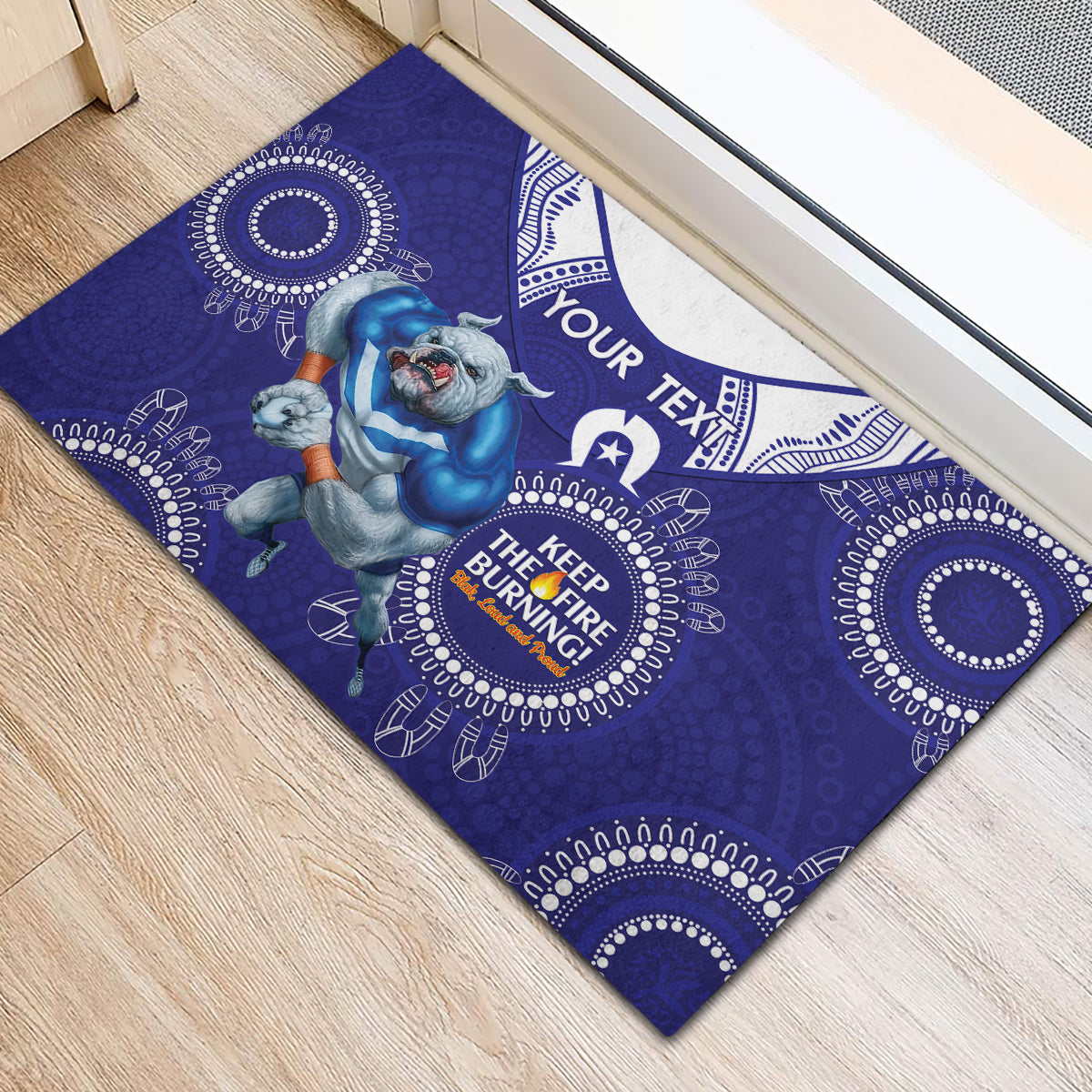 Custom NRL Bulldogs NAIDOC Week Rubber Doormat Keep The Fire Burning Indigenous Art