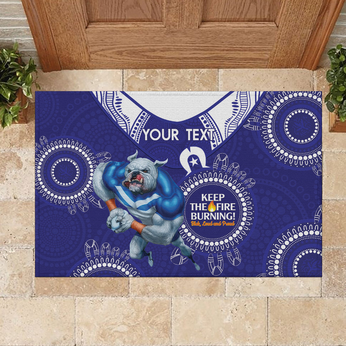 Custom NRL Bulldogs NAIDOC Week Rubber Doormat Keep The Fire Burning Indigenous Art