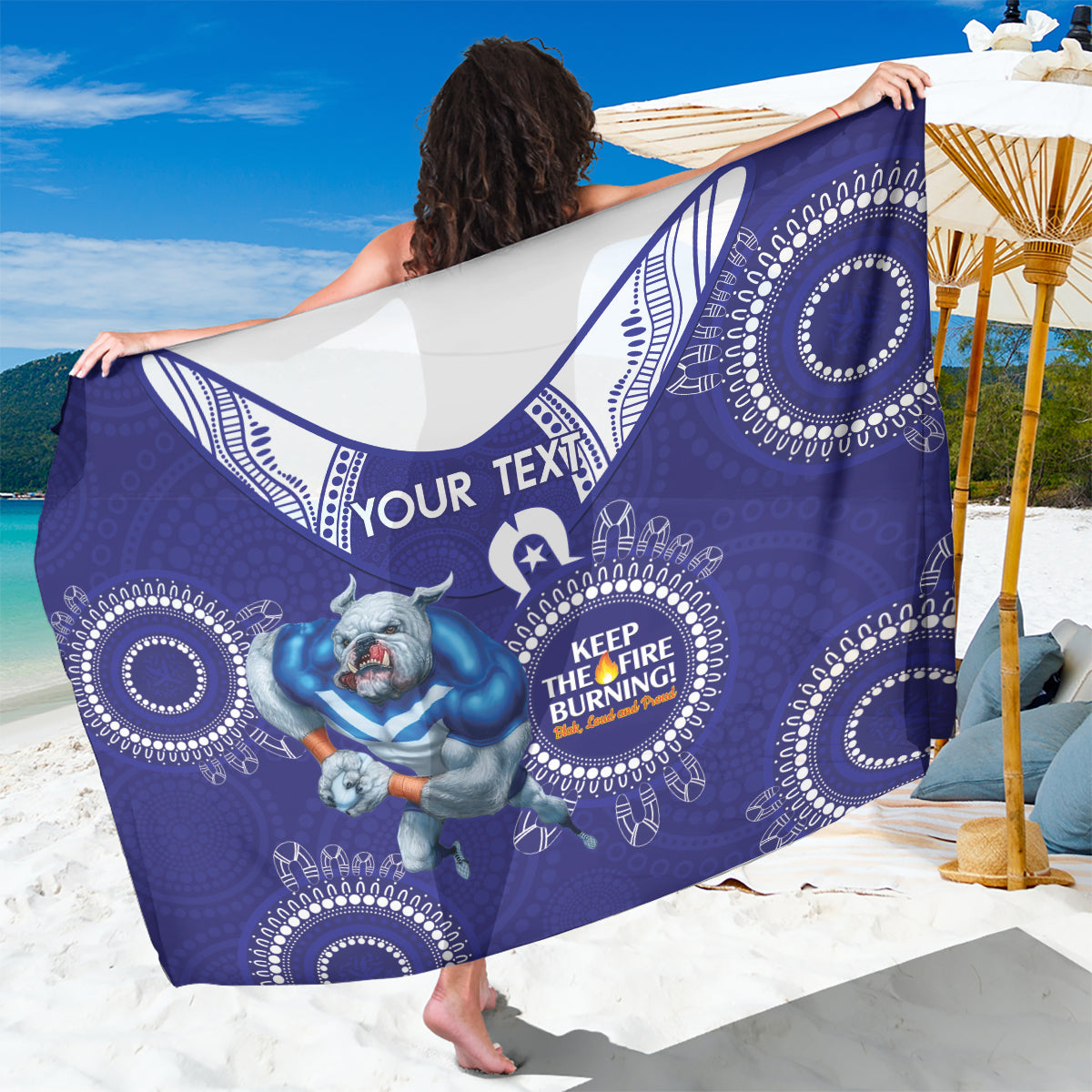 Custom NRL Bulldogs NAIDOC Week Sarong Keep The Fire Burning Indigenous Art
