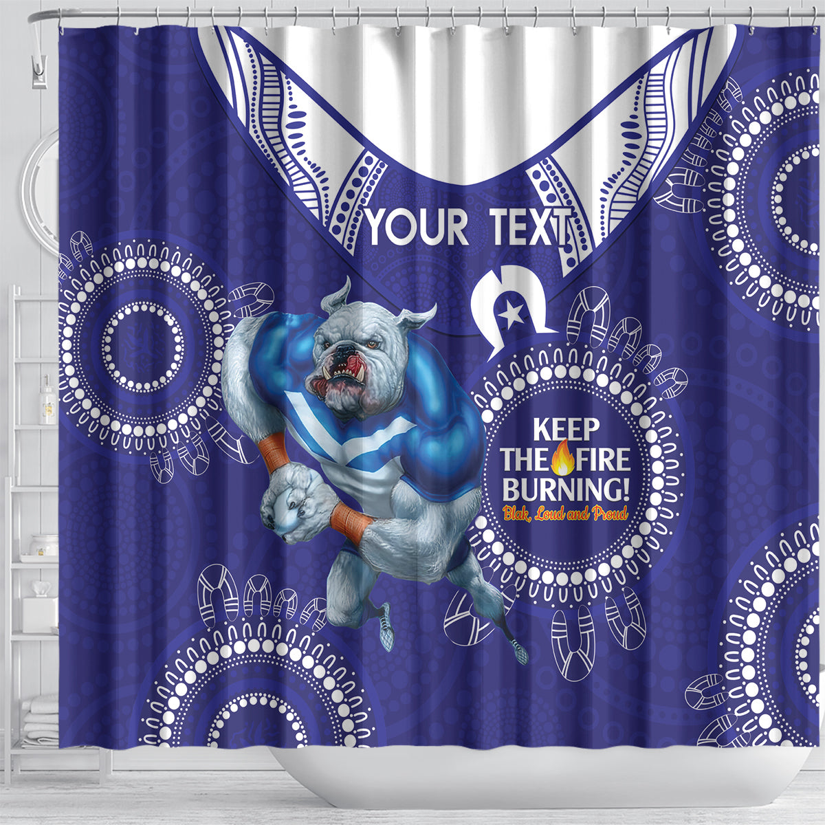 Custom NRL Bulldogs NAIDOC Week Shower Curtain Keep The Fire Burning Indigenous Art