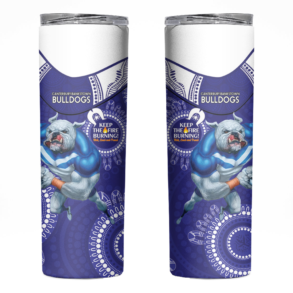 NRL Bulldogs NAIDOC Week Skinny Tumbler Keep The Fire Burning Indigenous Art