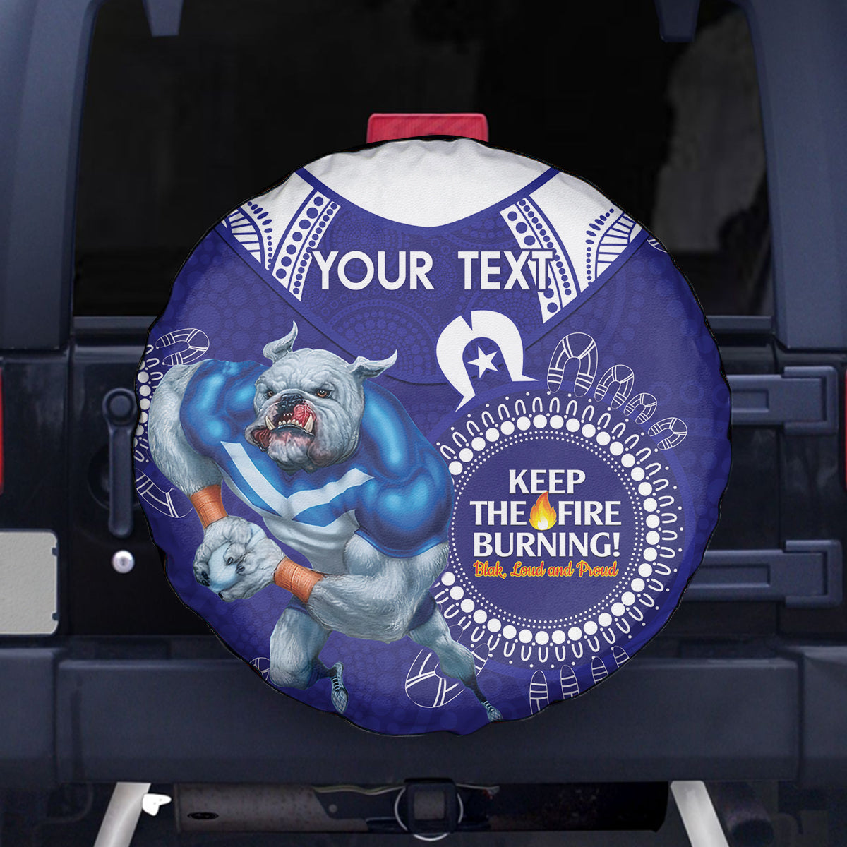 Custom NRL Bulldogs NAIDOC Week Spare Tire Cover Keep The Fire Burning Indigenous Art