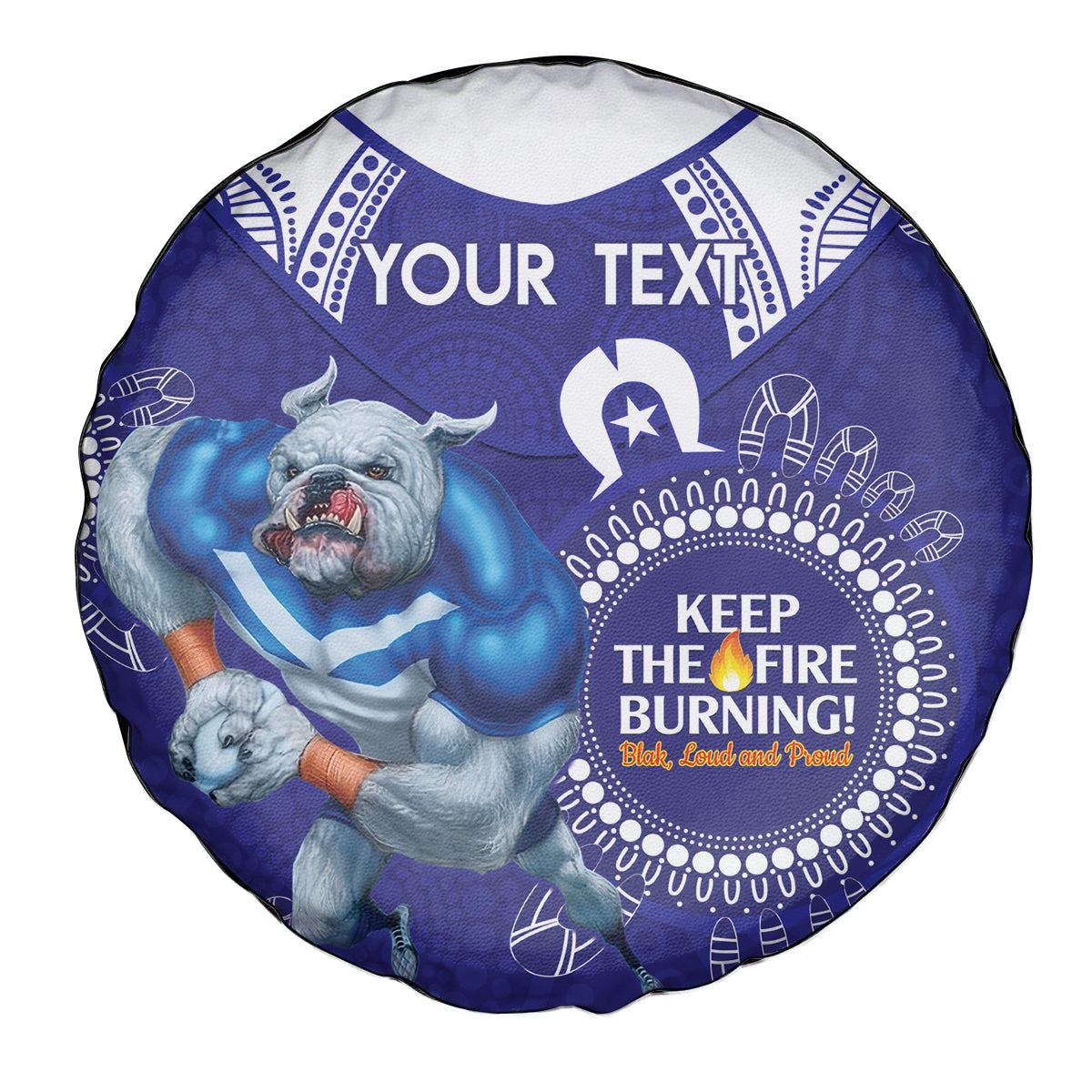 Custom NRL Bulldogs NAIDOC Week Spare Tire Cover Keep The Fire Burning Indigenous Art