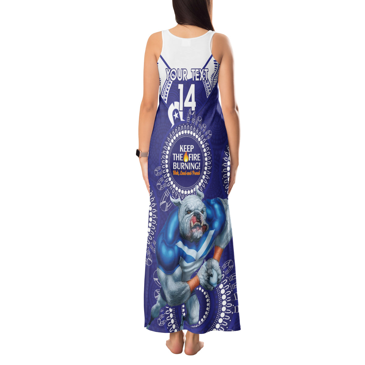 Custom NRL Bulldogs NAIDOC Week Tank Maxi Dress Keep The Fire Burning Indigenous Art