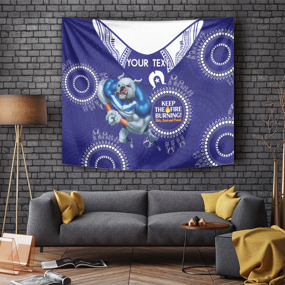 Custom NRL Bulldogs NAIDOC Week Tapestry Keep The Fire Burning Indigenous Art