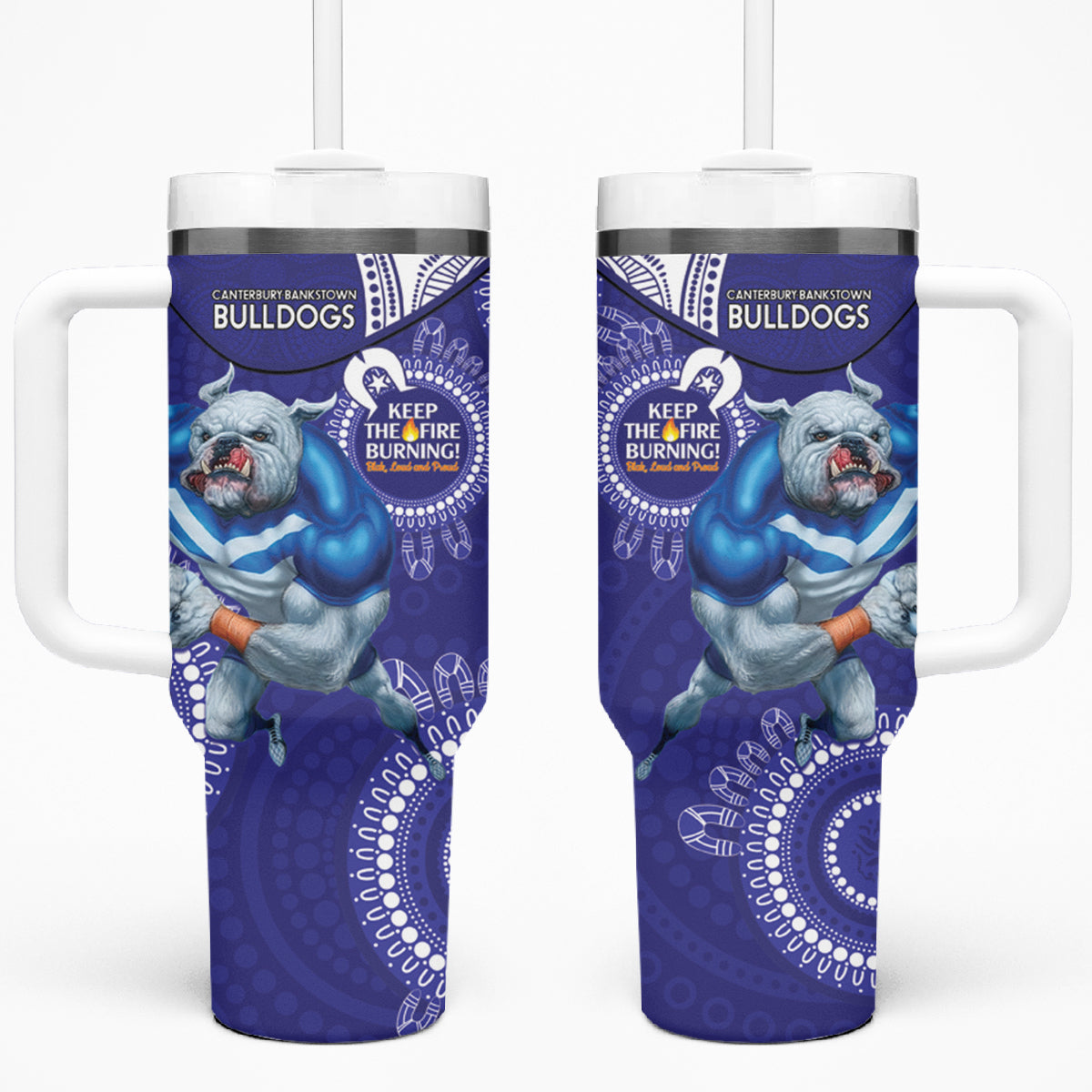 NRL Bulldogs NAIDOC Week Tumbler With Handle Keep The Fire Burning Indigenous Art