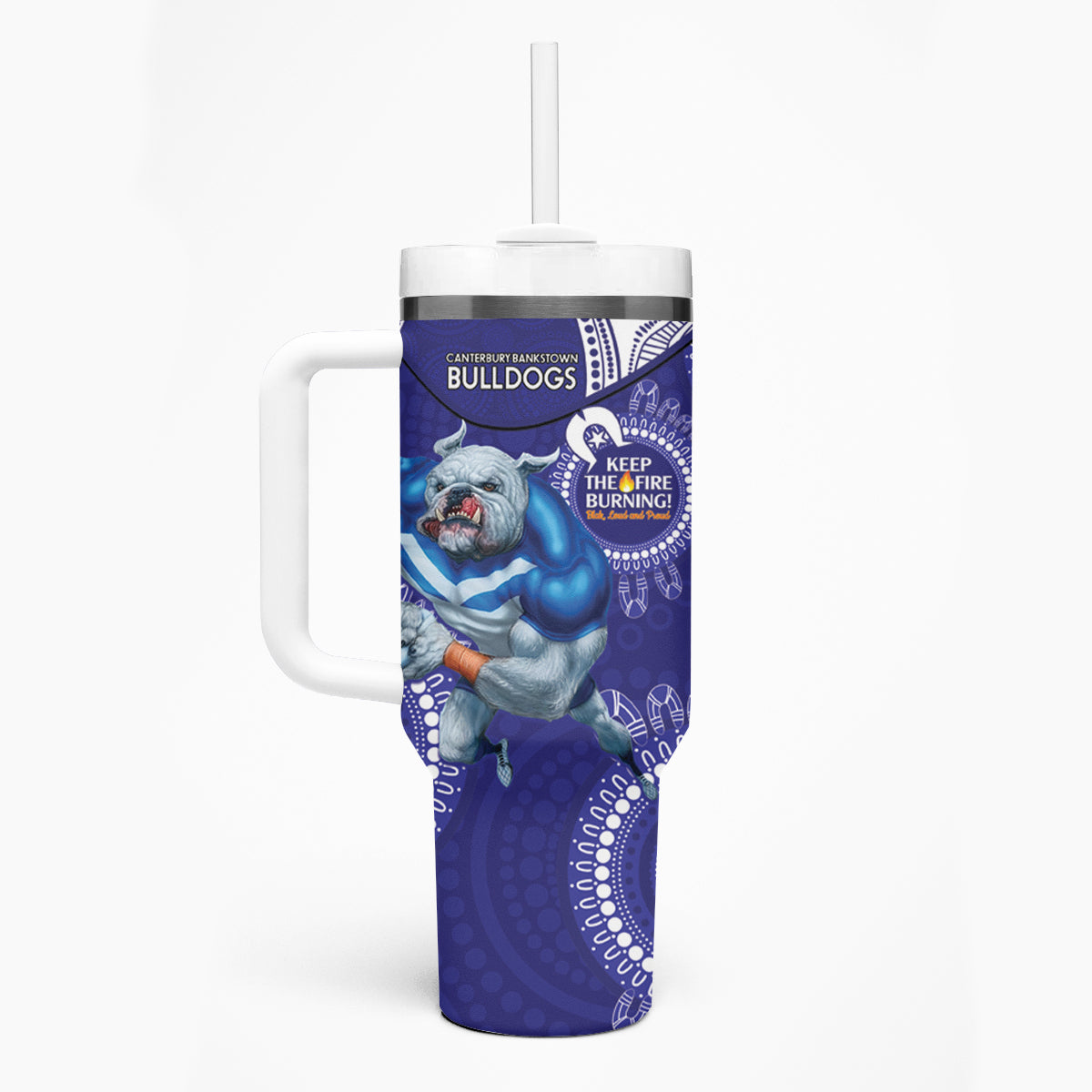 NRL Bulldogs NAIDOC Week Tumbler With Handle Keep The Fire Burning Indigenous Art