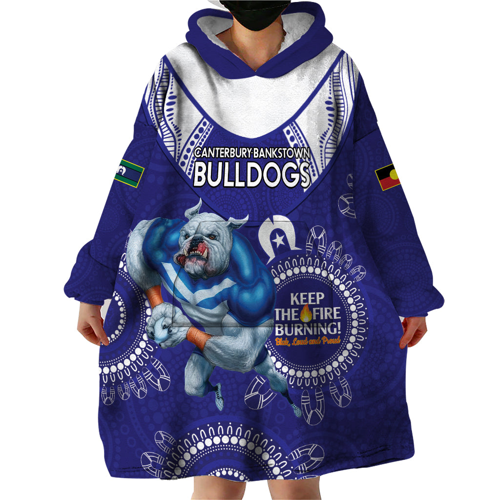 Custom NRL Bulldogs NAIDOC Week Wearable Blanket Hoodie Keep The Fire Burning Indigenous Art