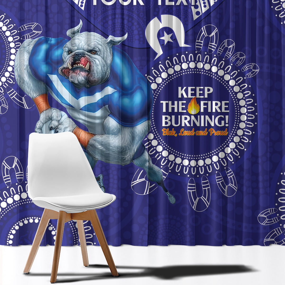 Custom NRL Bulldogs NAIDOC Week Window Curtain Keep The Fire Burning Indigenous Art