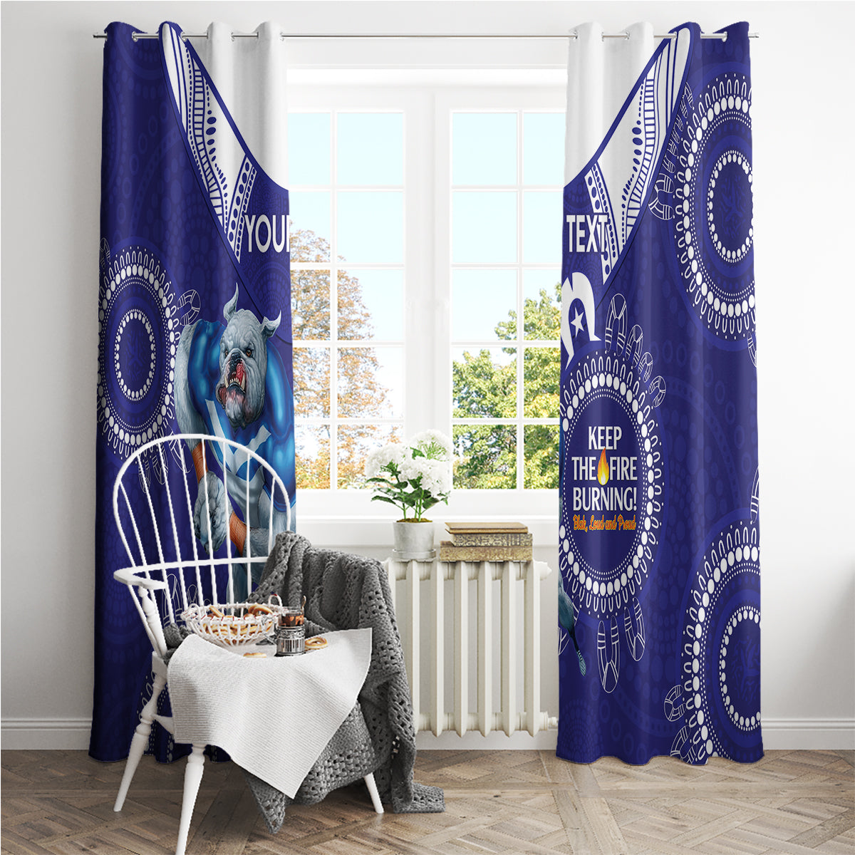 Custom NRL Bulldogs NAIDOC Week Window Curtain Keep The Fire Burning Indigenous Art