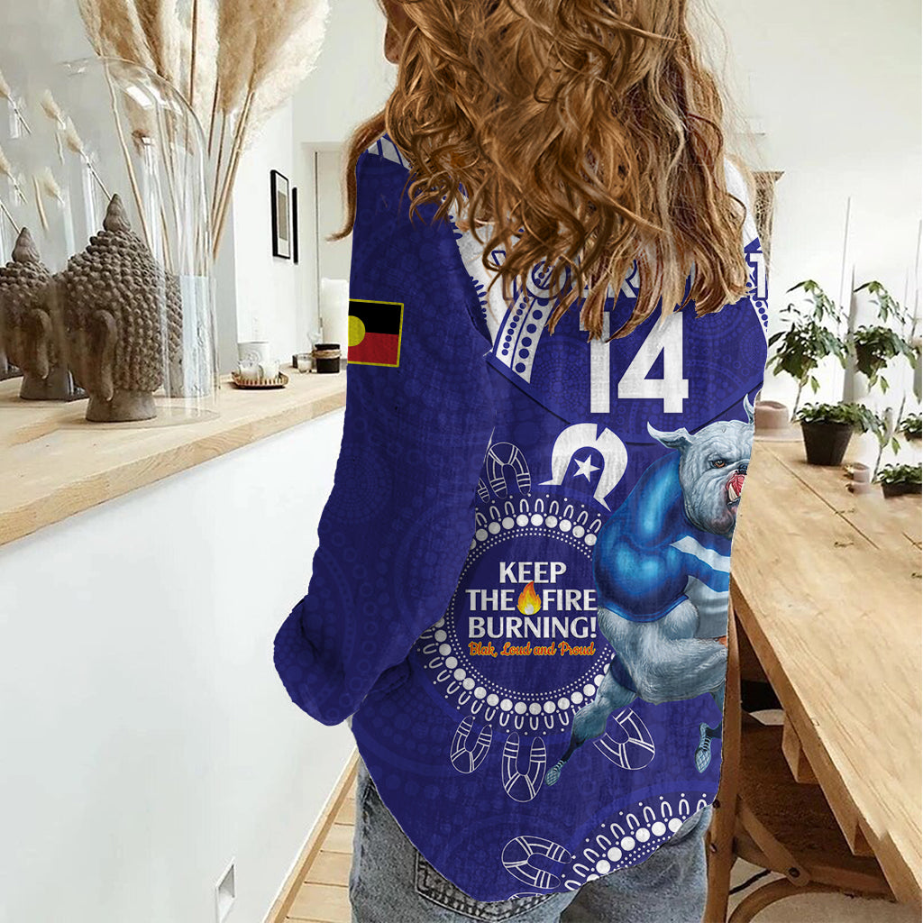 Custom NRL Bulldogs NAIDOC Week Women Casual Shirt Keep The Fire Burning Indigenous Art