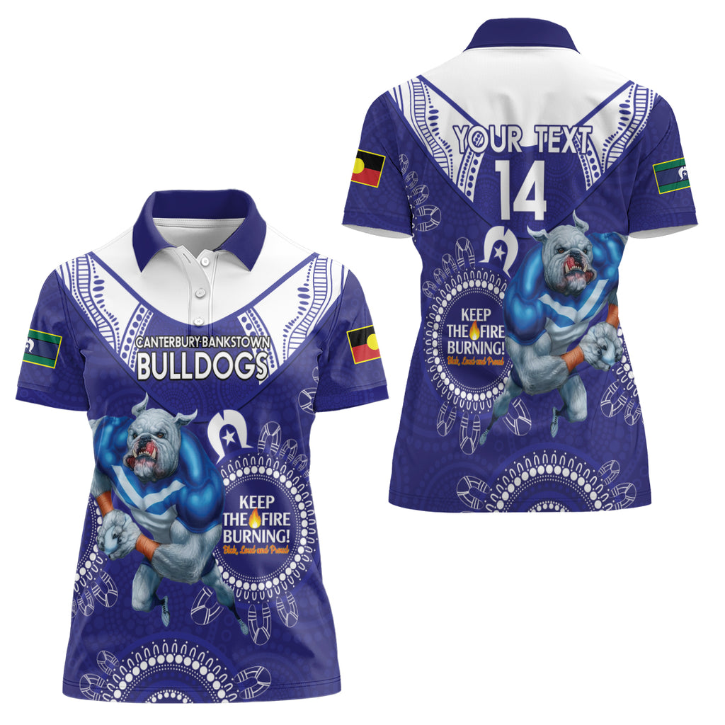 Custom NRL Bulldogs NAIDOC Week Women Polo Shirt Keep The Fire Burning Indigenous Art
