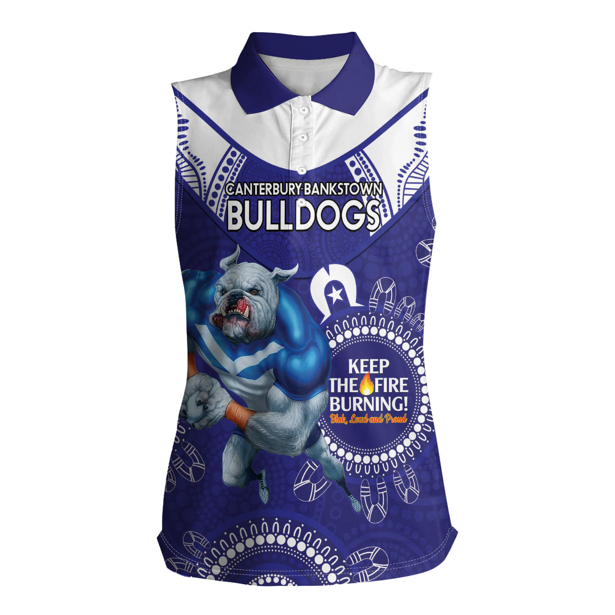 Custom NRL Bulldogs NAIDOC Week Women Sleeveless Polo Shirt Keep The Fire Burning Indigenous Art