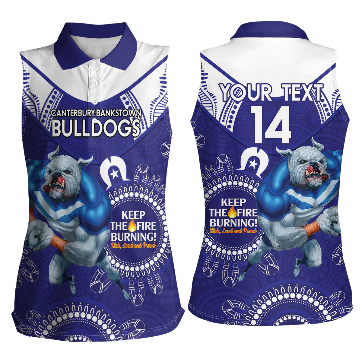 Custom NRL Bulldogs NAIDOC Week Women Sleeveless Polo Shirt Keep The Fire Burning Indigenous Art