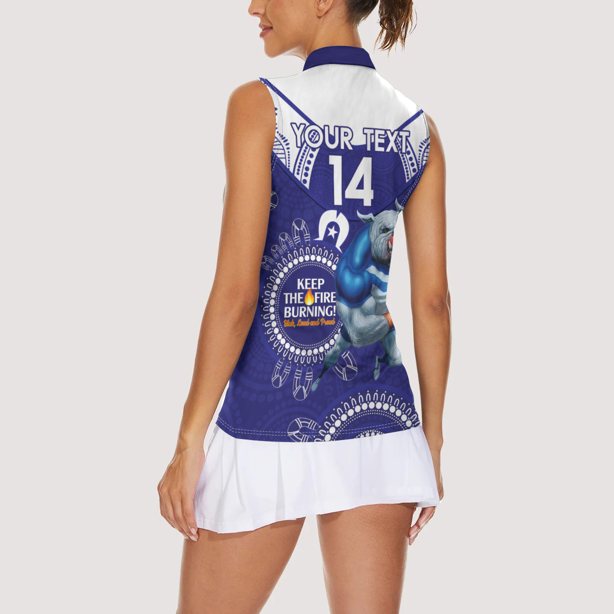 Custom NRL Bulldogs NAIDOC Week Women Sleeveless Polo Shirt Keep The Fire Burning Indigenous Art