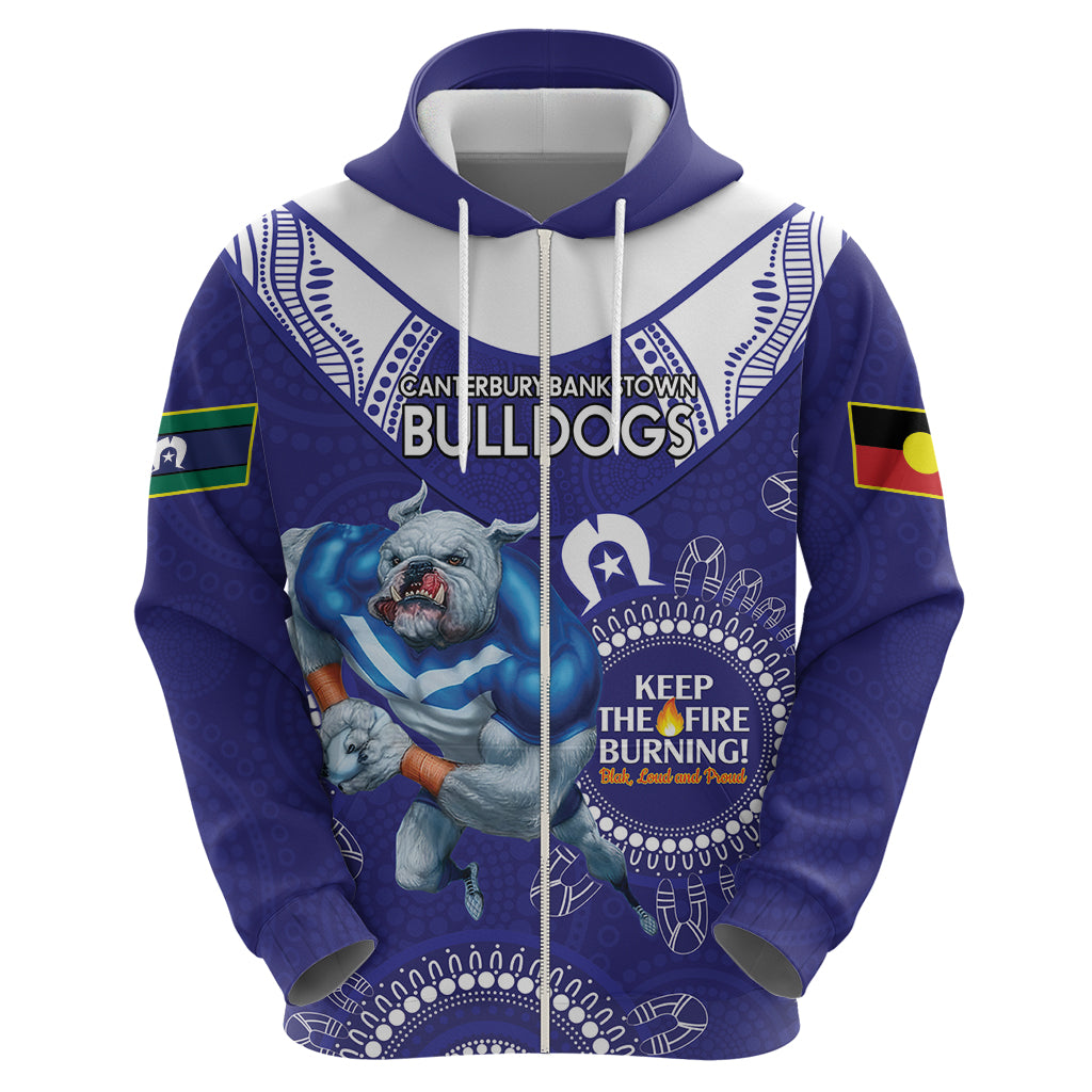 Custom NRL Bulldogs NAIDOC Week Zip Hoodie Keep The Fire Burning Indigenous Art