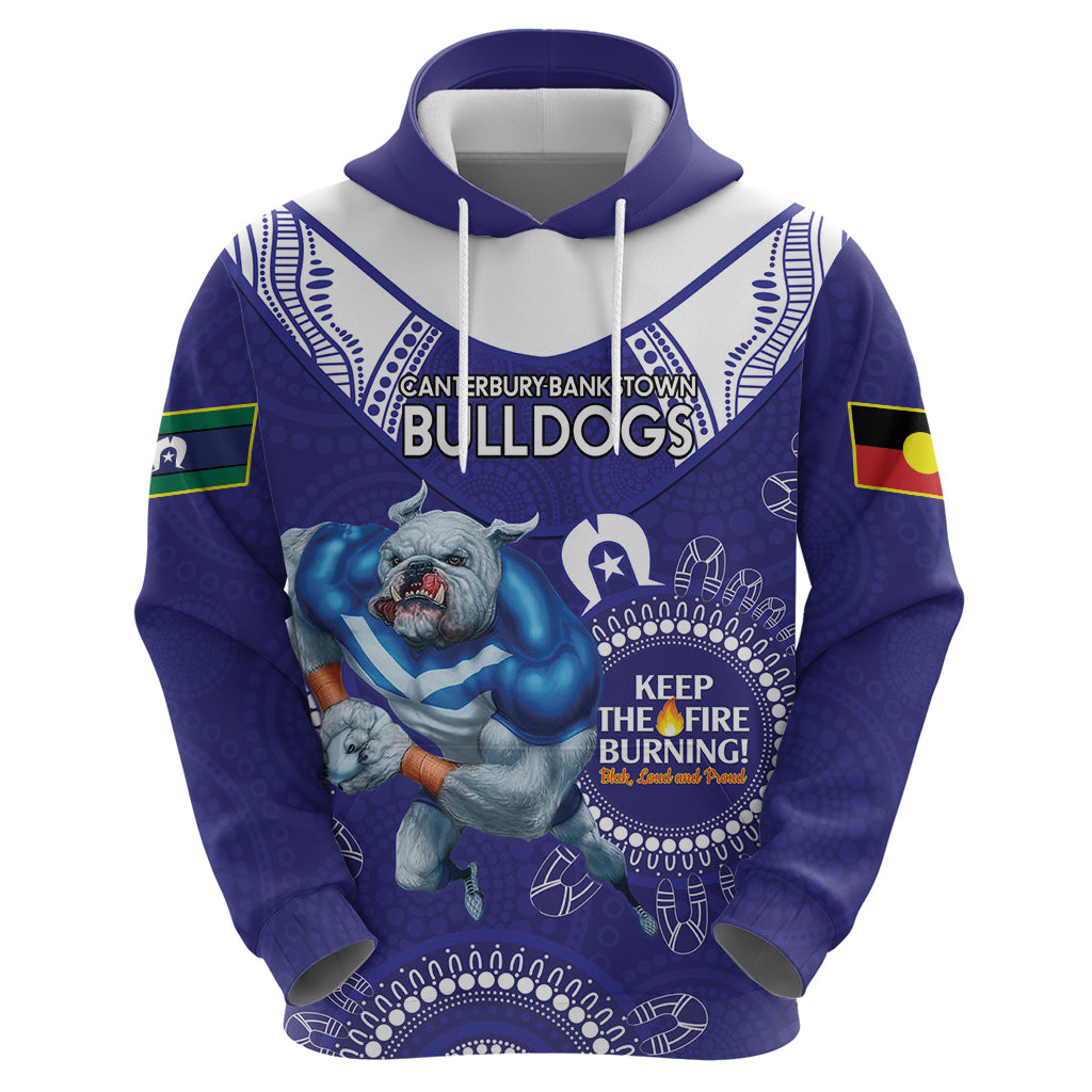 Custom NRL Bulldogs NAIDOC Week Zip Hoodie Keep The Fire Burning Indigenous Art