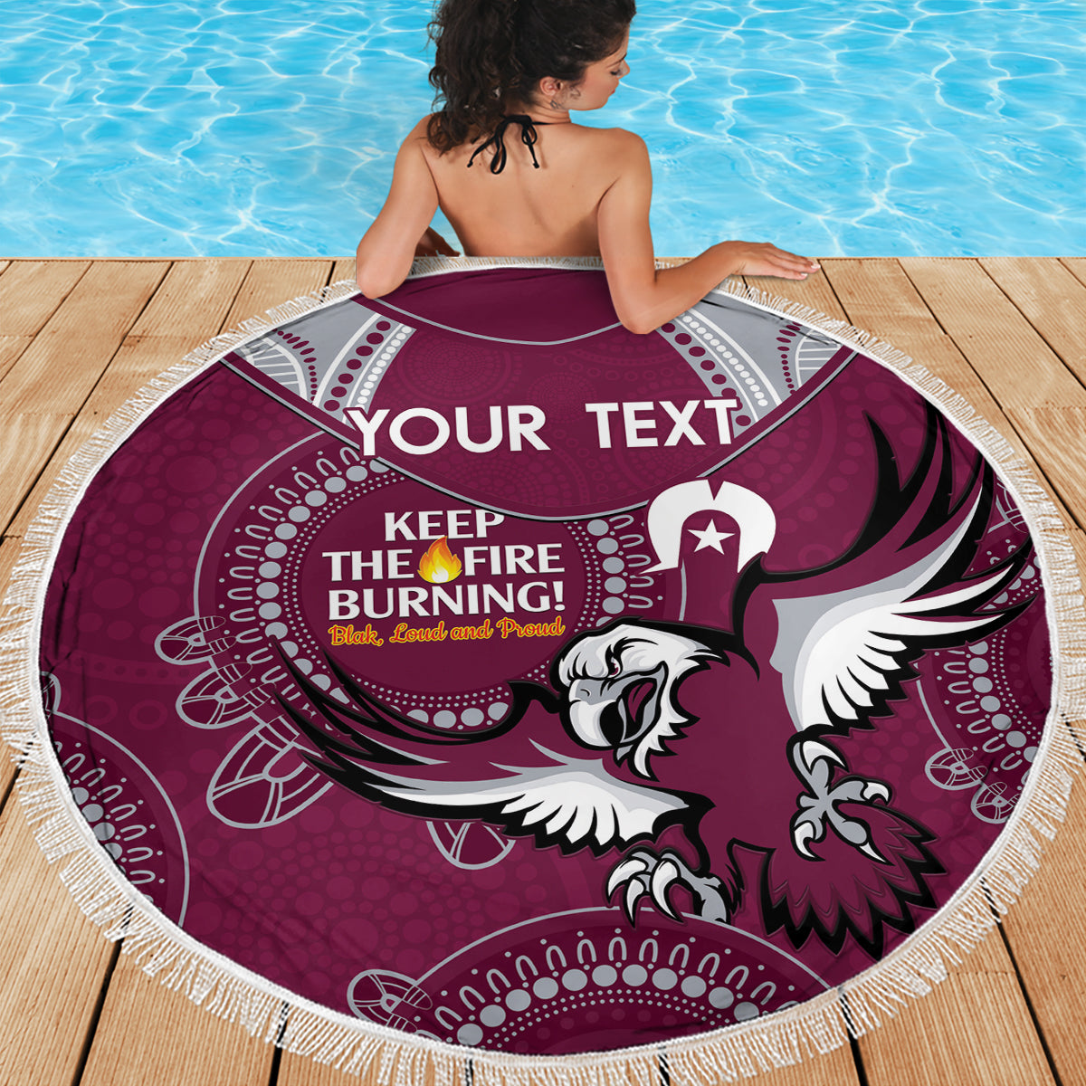 Custom NRL Sea Eagles NAIDOC Week Beach Blanket Keep The Fire Burning Indigenous Art
