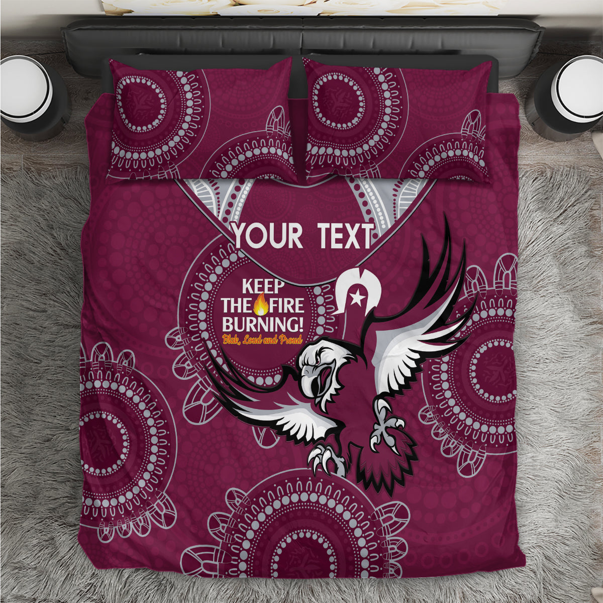 Custom NRL Sea Eagles NAIDOC Week Bedding Set Keep The Fire Burning Indigenous Art