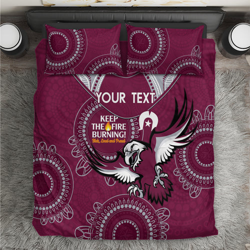 Custom NRL Sea Eagles NAIDOC Week Bedding Set Keep The Fire Burning Indigenous Art