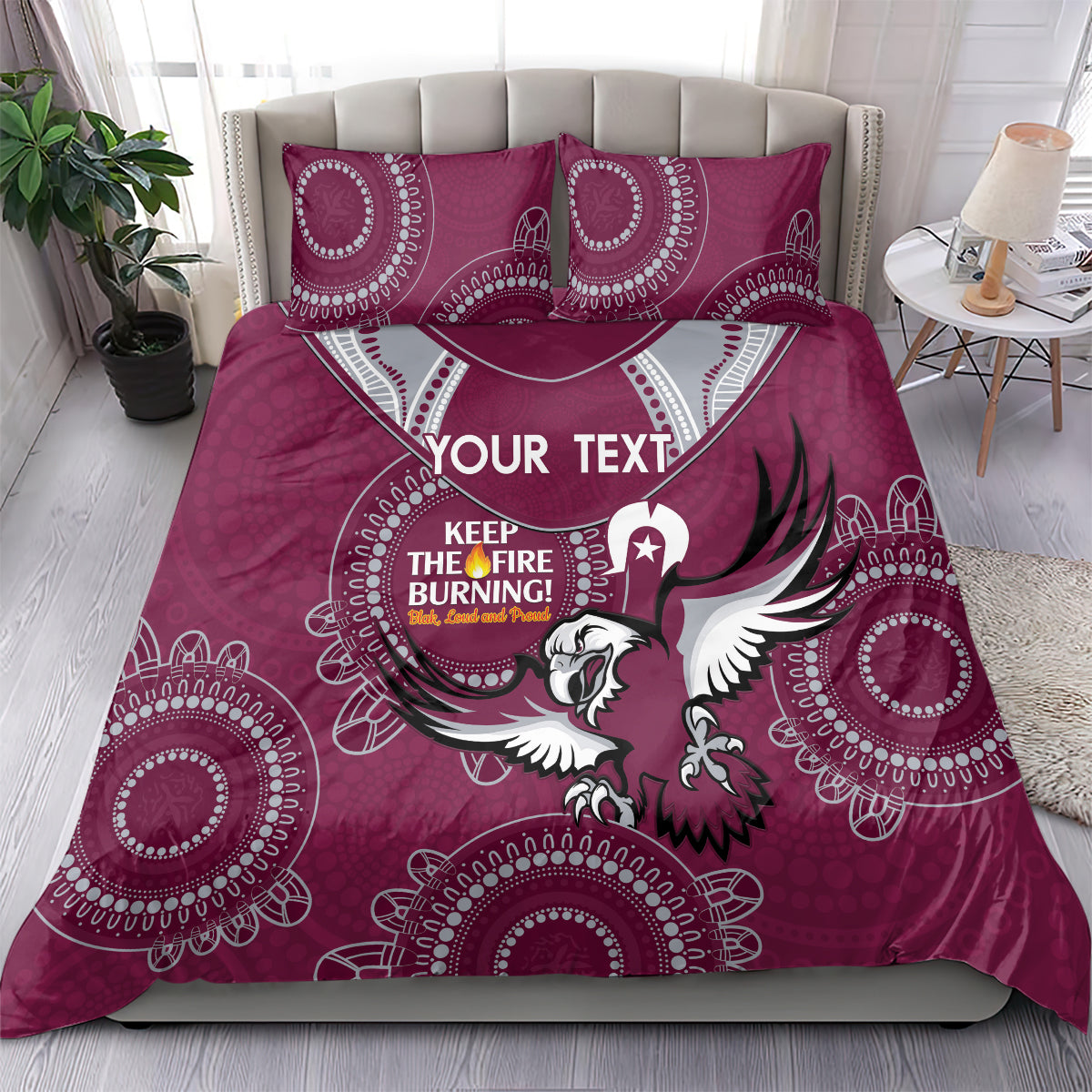 Custom NRL Sea Eagles NAIDOC Week Bedding Set Keep The Fire Burning Indigenous Art