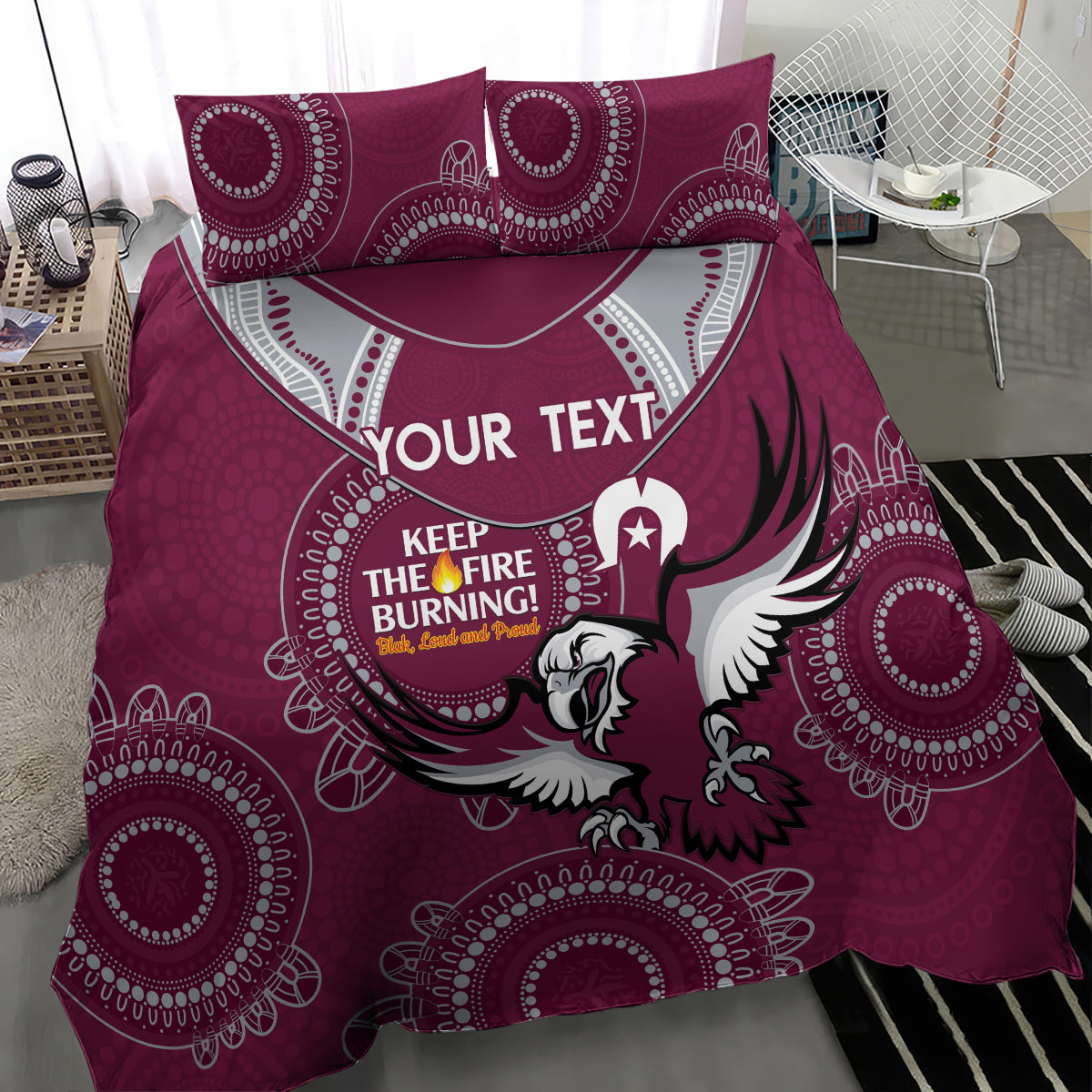 Custom NRL Sea Eagles NAIDOC Week Bedding Set Keep The Fire Burning Indigenous Art