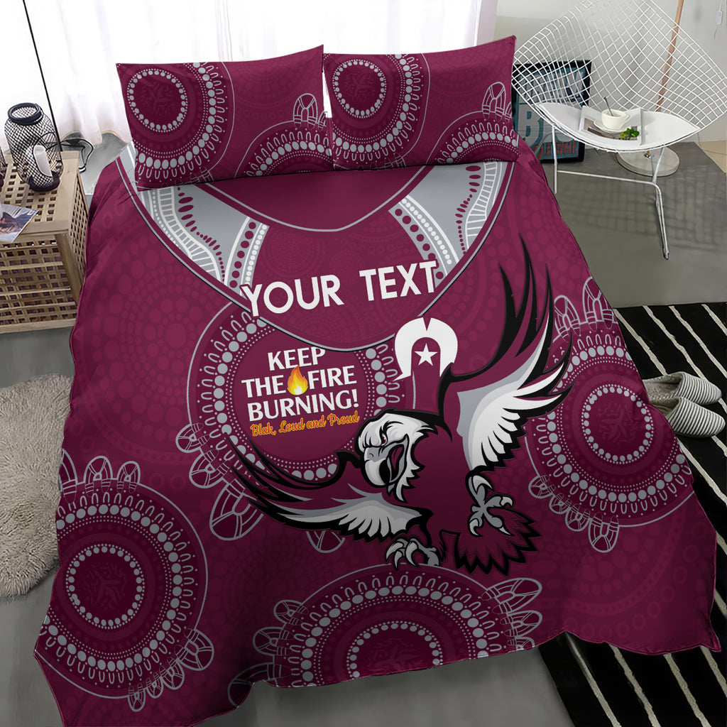 Custom NRL Sea Eagles NAIDOC Week Bedding Set Keep The Fire Burning Indigenous Art
