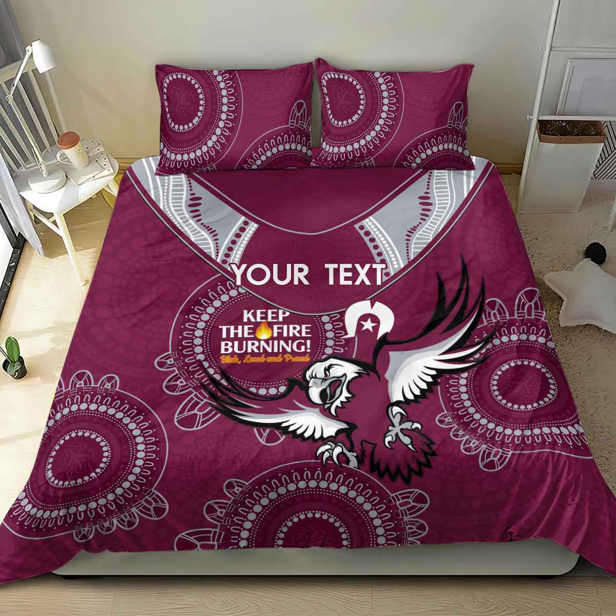 Custom NRL Sea Eagles NAIDOC Week Bedding Set Keep The Fire Burning Indigenous Art