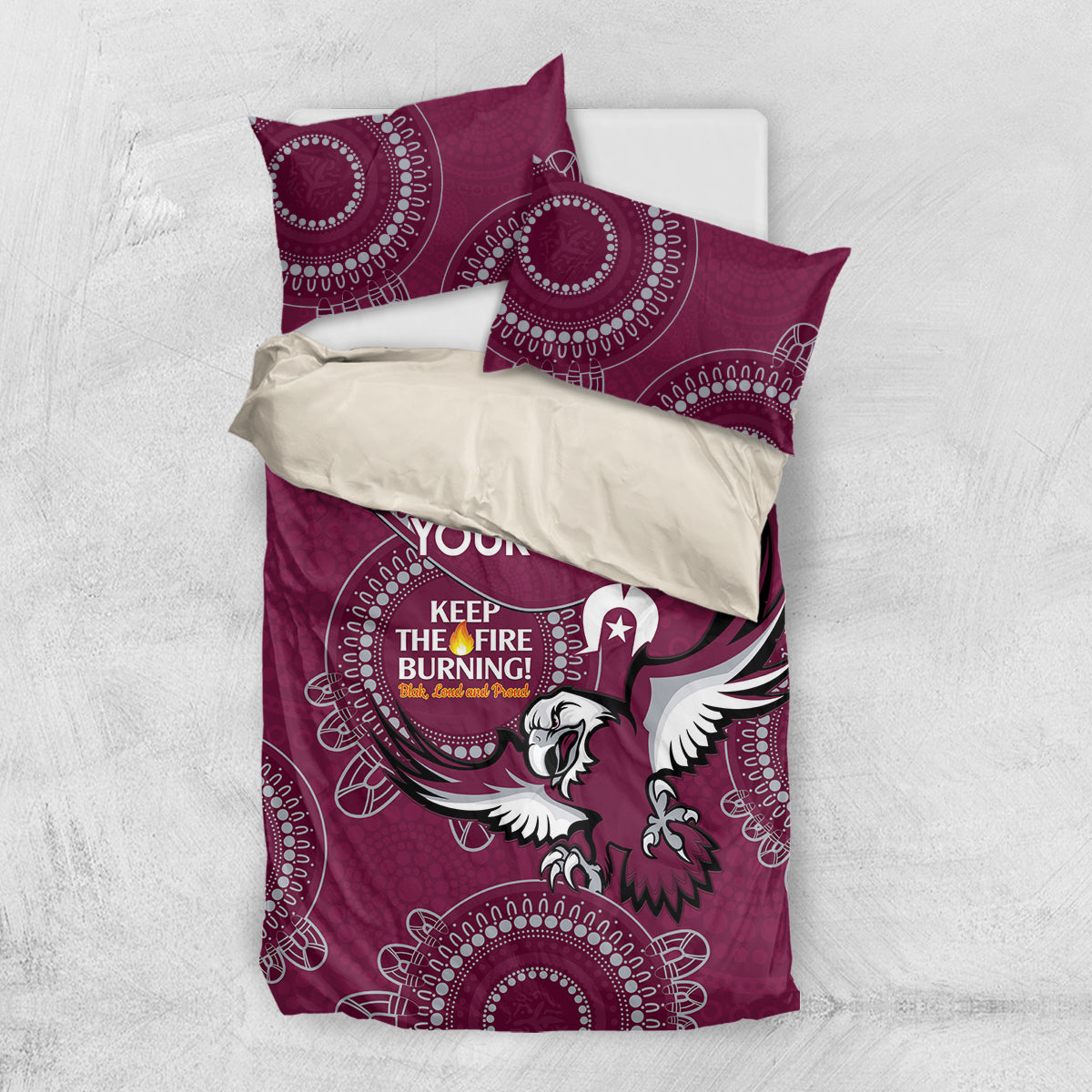 Custom NRL Sea Eagles NAIDOC Week Bedding Set Keep The Fire Burning Indigenous Art