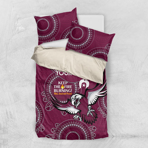 Custom NRL Sea Eagles NAIDOC Week Bedding Set Keep The Fire Burning Indigenous Art