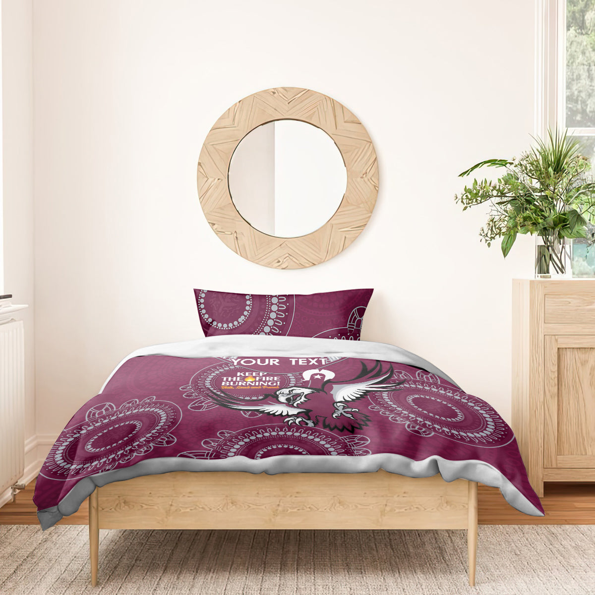 Custom NRL Sea Eagles NAIDOC Week Bedding Set Keep The Fire Burning Indigenous Art