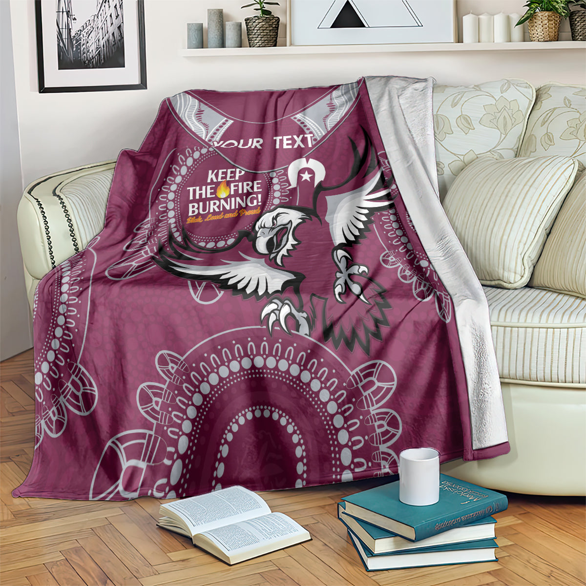 Custom NRL Sea Eagles NAIDOC Week Blanket Keep The Fire Burning Indigenous Art
