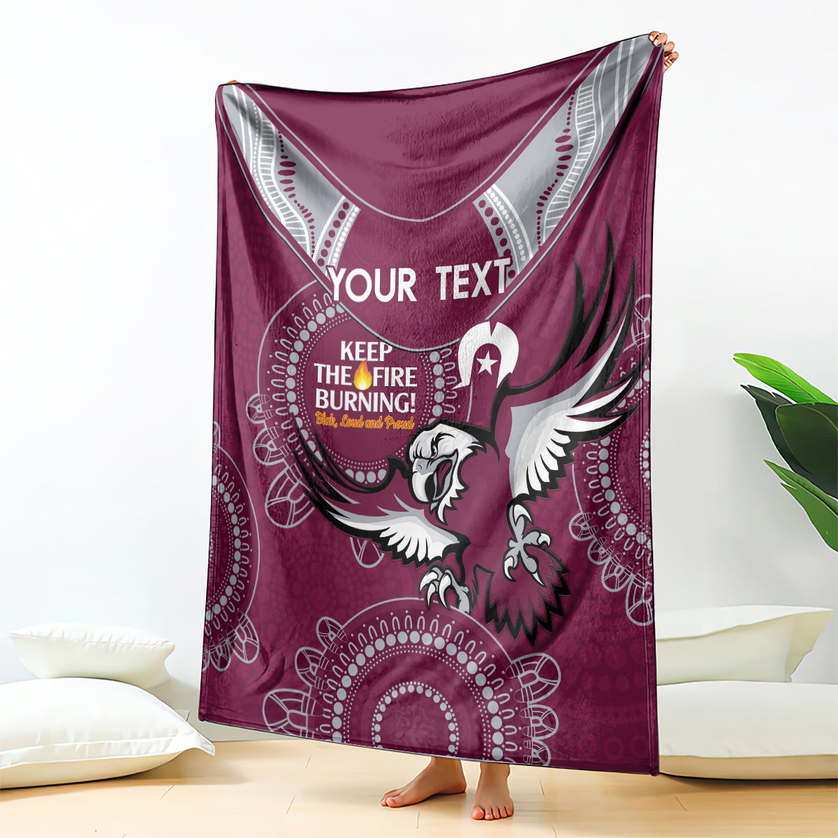 Custom NRL Sea Eagles NAIDOC Week Blanket Keep The Fire Burning Indigenous Art