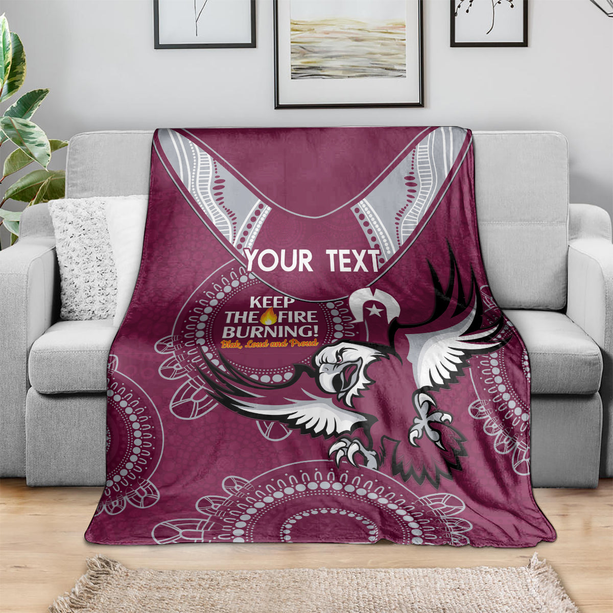Custom NRL Sea Eagles NAIDOC Week Blanket Keep The Fire Burning Indigenous Art
