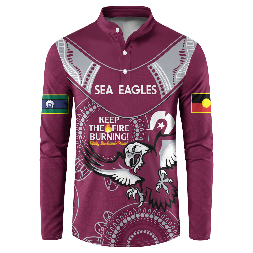 Custom NRL Sea Eagles NAIDOC Week Button Sweatshirt Keep The Fire Burning Indigenous Art