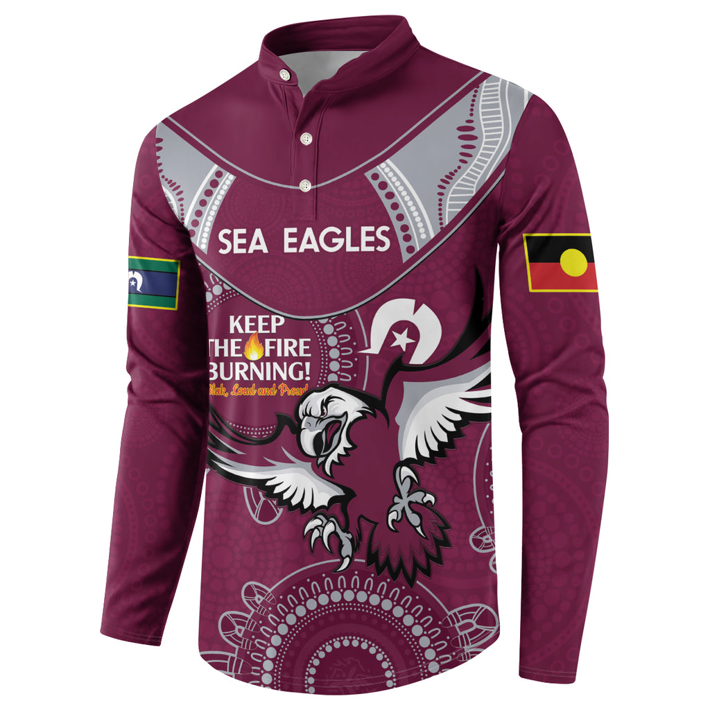 Custom NRL Sea Eagles NAIDOC Week Button Sweatshirt Keep The Fire Burning Indigenous Art