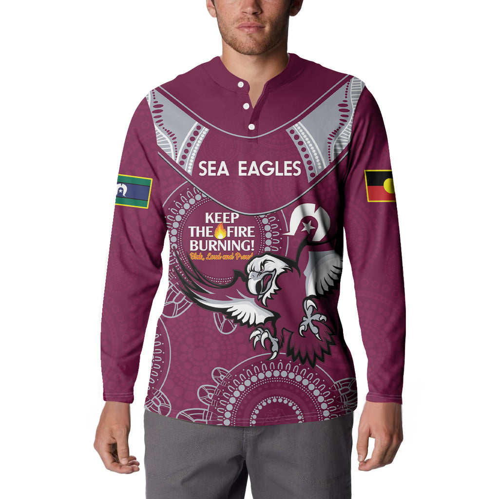 Custom NRL Sea Eagles NAIDOC Week Button Sweatshirt Keep The Fire Burning Indigenous Art