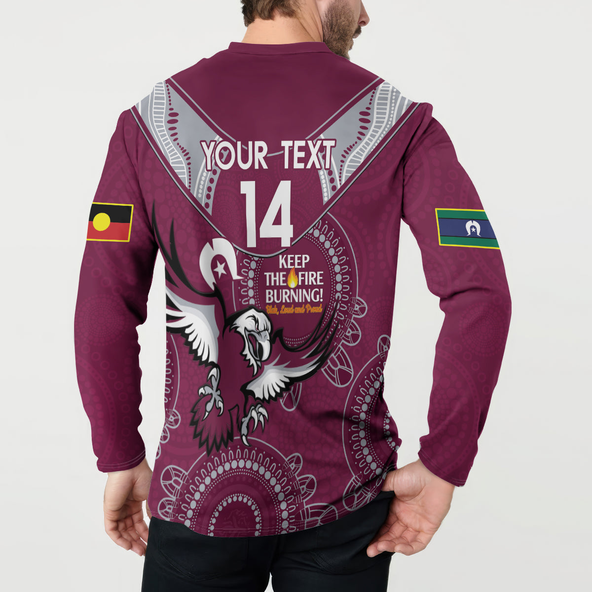 Custom NRL Sea Eagles NAIDOC Week Button Sweatshirt Keep The Fire Burning Indigenous Art