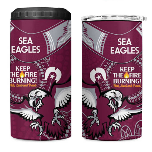 NRL Sea Eagles NAIDOC Week 4 in 1 Can Cooler Tumbler Keep The Fire Burning Indigenous Art