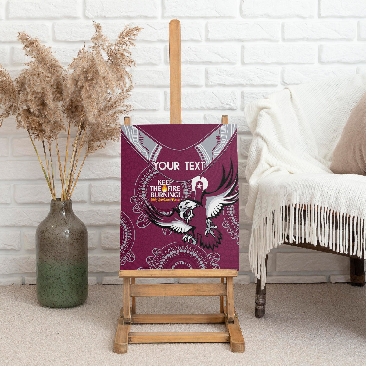 Custom NRL Sea Eagles NAIDOC Week Canvas Wall Art Keep The Fire Burning Indigenous Art