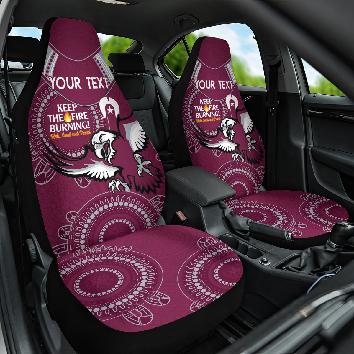 Custom NRL Sea Eagles NAIDOC Week Car Seat Cover Keep The Fire Burning Indigenous Art