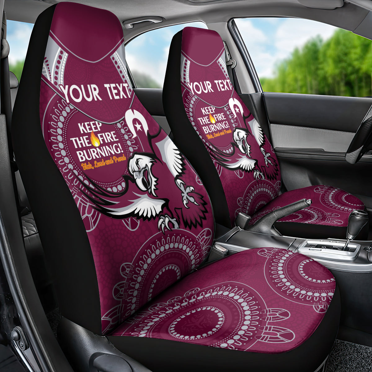 Custom NRL Sea Eagles NAIDOC Week Car Seat Cover Keep The Fire Burning Indigenous Art