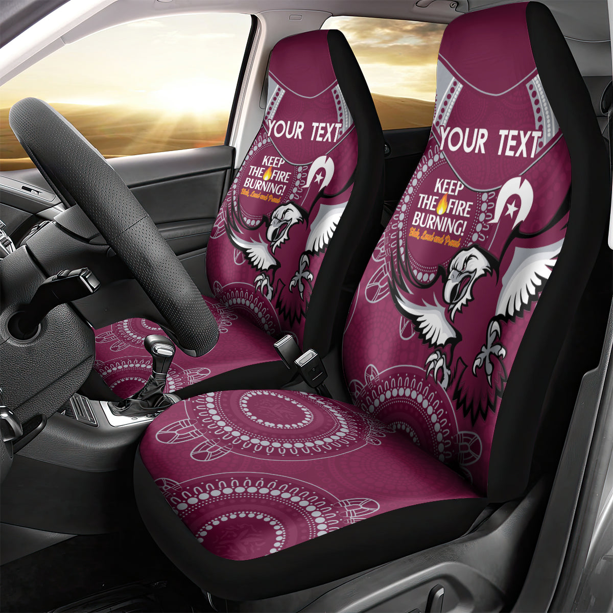 Custom NRL Sea Eagles NAIDOC Week Car Seat Cover Keep The Fire Burning Indigenous Art