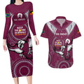 Custom NRL Sea Eagles NAIDOC Week Couples Matching Long Sleeve Bodycon Dress and Hawaiian Shirt Keep The Fire Burning Indigenous Art