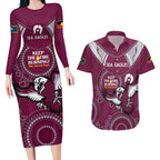 Custom NRL Sea Eagles NAIDOC Week Couples Matching Long Sleeve Bodycon Dress and Hawaiian Shirt Keep The Fire Burning Indigenous Art