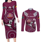 Custom NRL Sea Eagles NAIDOC Week Couples Matching Long Sleeve Bodycon Dress and Long Sleeve Button Shirt Keep The Fire Burning Indigenous Art