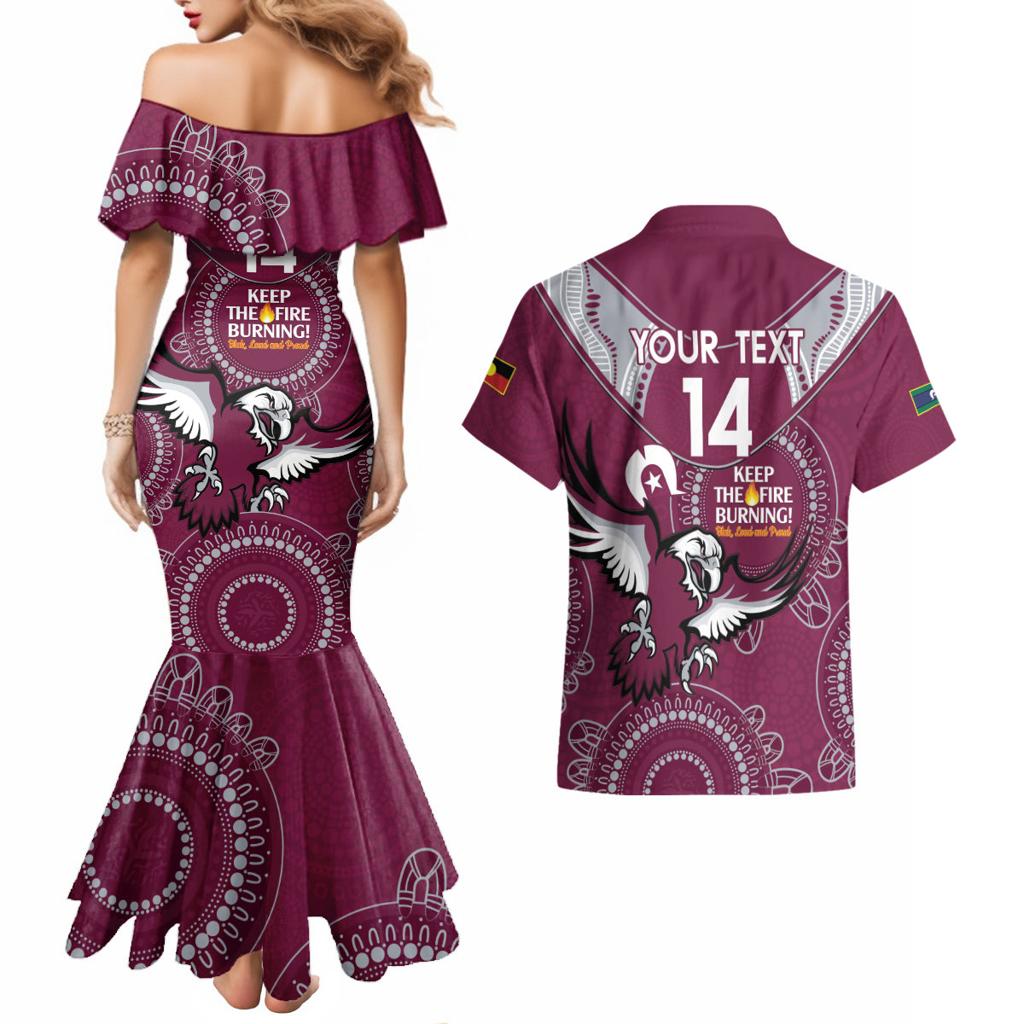 Custom NRL Sea Eagles NAIDOC Week Couples Matching Mermaid Dress and Hawaiian Shirt Keep The Fire Burning Indigenous Art